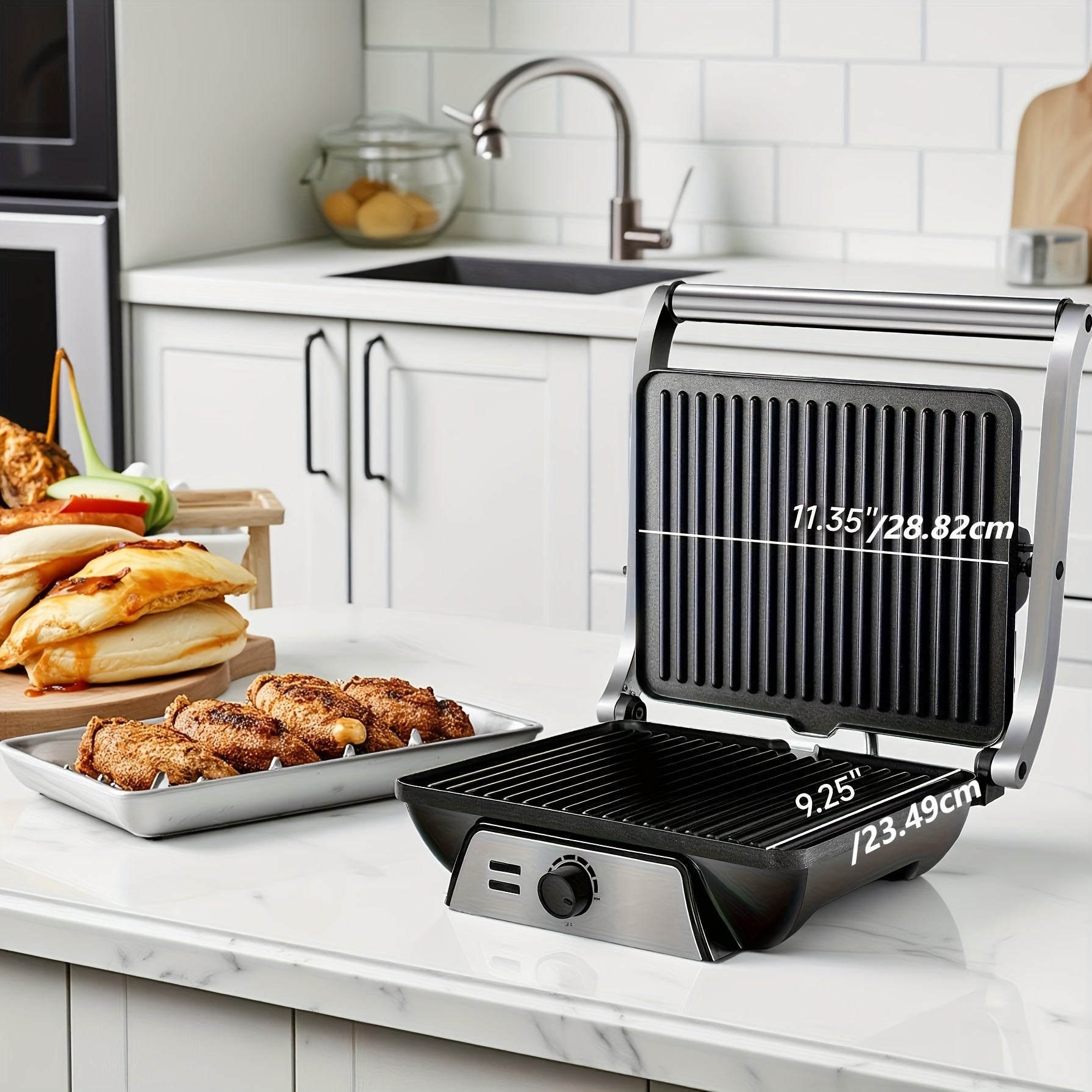 3in1 Electric Indoor Grill  Panini Press with NonStick Cooking Plates Opens 180Degree Gourmet Sandwich Maker Floating Hinge Fits All Foods Panini Press Grill with Grease Tray