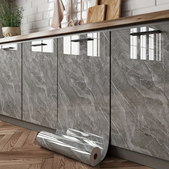 One Roll of Waterproof Wall Sticker with a Marble Design  SelfAdhesive PET Film That Is Heat And Oil Resistant Featuring a Shiny Finish Suitable for Decorating Kitchens And Bathrooms Organizing Furniture Drawers And Easy to Modify