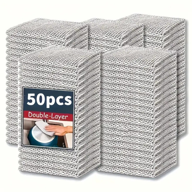 Ultra Fine Wire Velvet Mat 50pcs Double Sided Kitchen Dishwashing Detergent Brush Cloth AntiScratch Cleaning Pad for Tableware and Cookware No Electricity or Batteries Required Suitable for Bathroom Toilet Living Room Bedroom Kitchen U