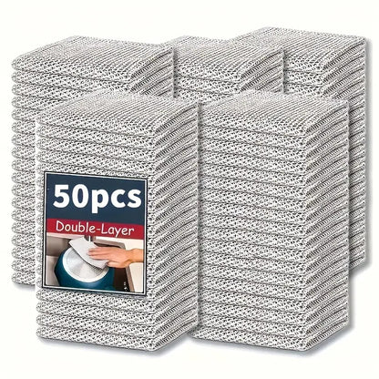 Ultra Fine Wire Velvet Mat 50pcs Double Sided Kitchen Dishwashing Detergent Brush Cloth AntiScratch Cleaning Pad for Tableware and Cookware No Electricity or Batteries Required Suitable for Bathroom Toilet Living Room Bedroom Kitchen U