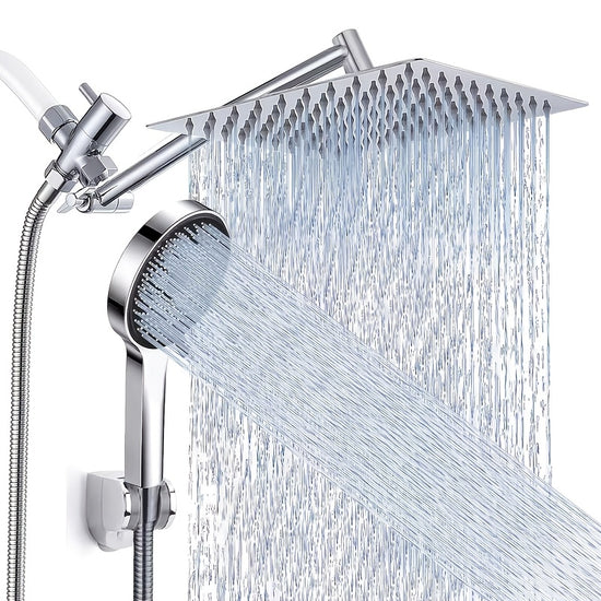 Shower Head High Pressure RainfallHandheld Shower Combo With 11 Extension Arm 9 Settings AntiLeak Shower Head With Holder HeightAngle Adjustable Chrome Matte Black