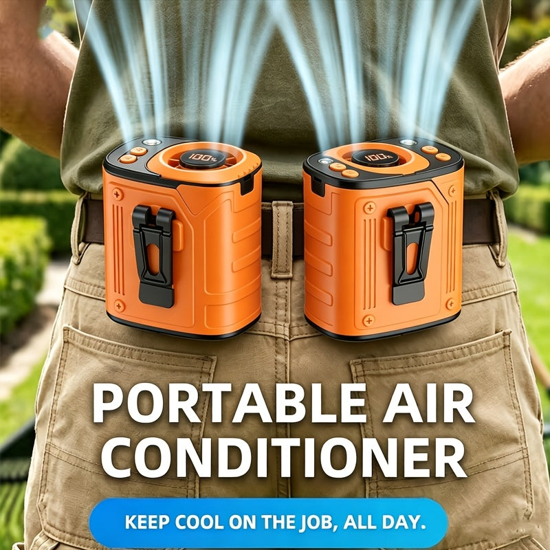 3In1 Portable WaistHanging Fan Cooling And Heat Relief Fan for HighTemperature Outdoor Construction Sites Rechargeable Small Fan with Digital Display 3600Mah Long Battery LED Flashlight Camping Stuff an Emergency Power Bank