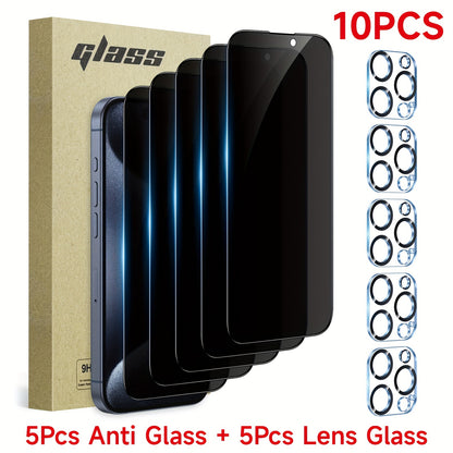 10PCS55 PackFor IPhone 17111213141516 Pro Max PlusAir Models Privacy Screen Protector With Camera Lens Protector Full Coverage AntiSpy Tempered Glass Film 9H Hardness Upgrade Edge Protection Easy Installation Bubble Free