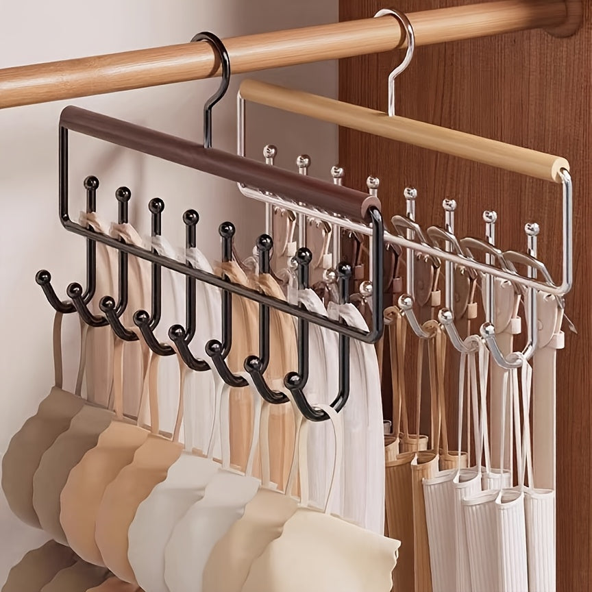 2pcs Wooden Hangers with 8 Hooks Tie Racks Vest Storage Rack for Underwear And Clothes 360 Rotating SpaceSaving Underwear Organizer with Metal Hooks Perfect for Home And Clothing Stores