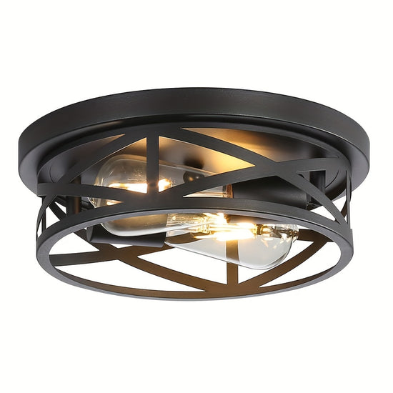 11 Inch Metal Black Cage Farmhouse Flush Mount Ceiling Light  Industrial Close To Ceiling Light Rustic Style IP44 Suitable for Hallway Kitchen Bedroom Entryway Semi Flush Mount E26 Bulb Base