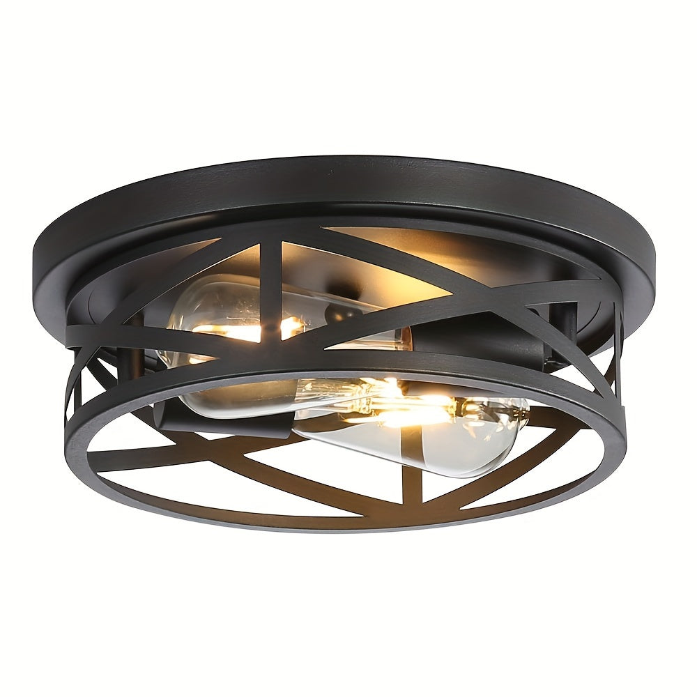 11 Inch Metal Black Cage Farmhouse Flush Mount Ceiling Light  Industrial Close To Ceiling Light Rustic Style IP44 Suitable for Hallway Kitchen Bedroom Entryway Semi Flush Mount E26 Bulb Base