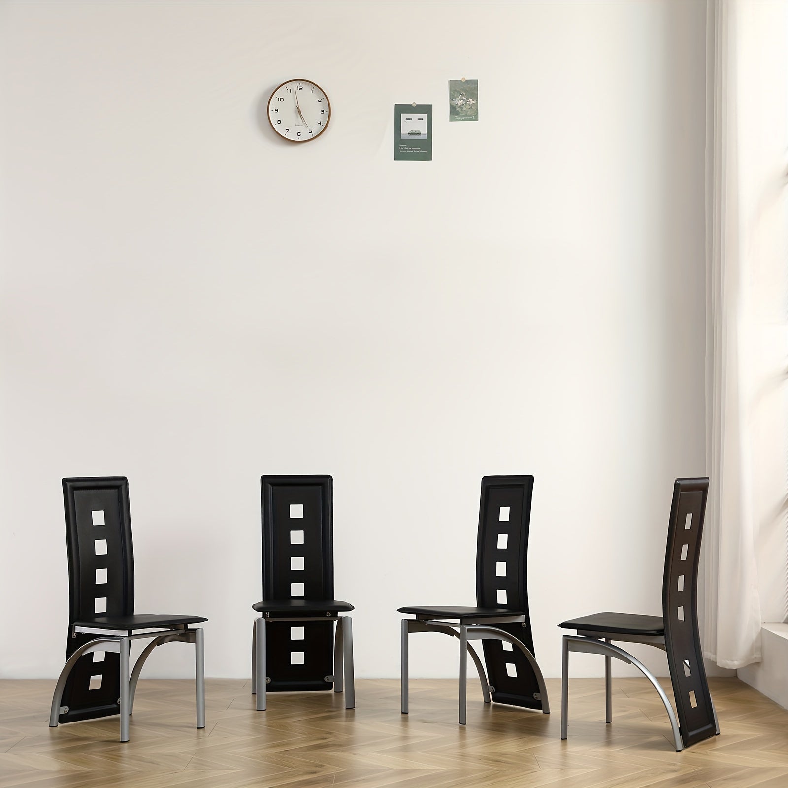 4pcs Hollow Decoration PU Leather Dining Chair Black