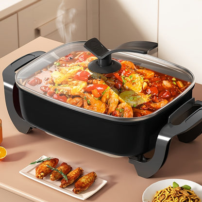 1PC12x12 Inch Nonstick Ceramic Electric Pot Glass Lid Aluminum 1500 W Adjustable Temperature Controller for Frying Baking Steaming Or Boiling Easy to Clean Suitable for Home Use