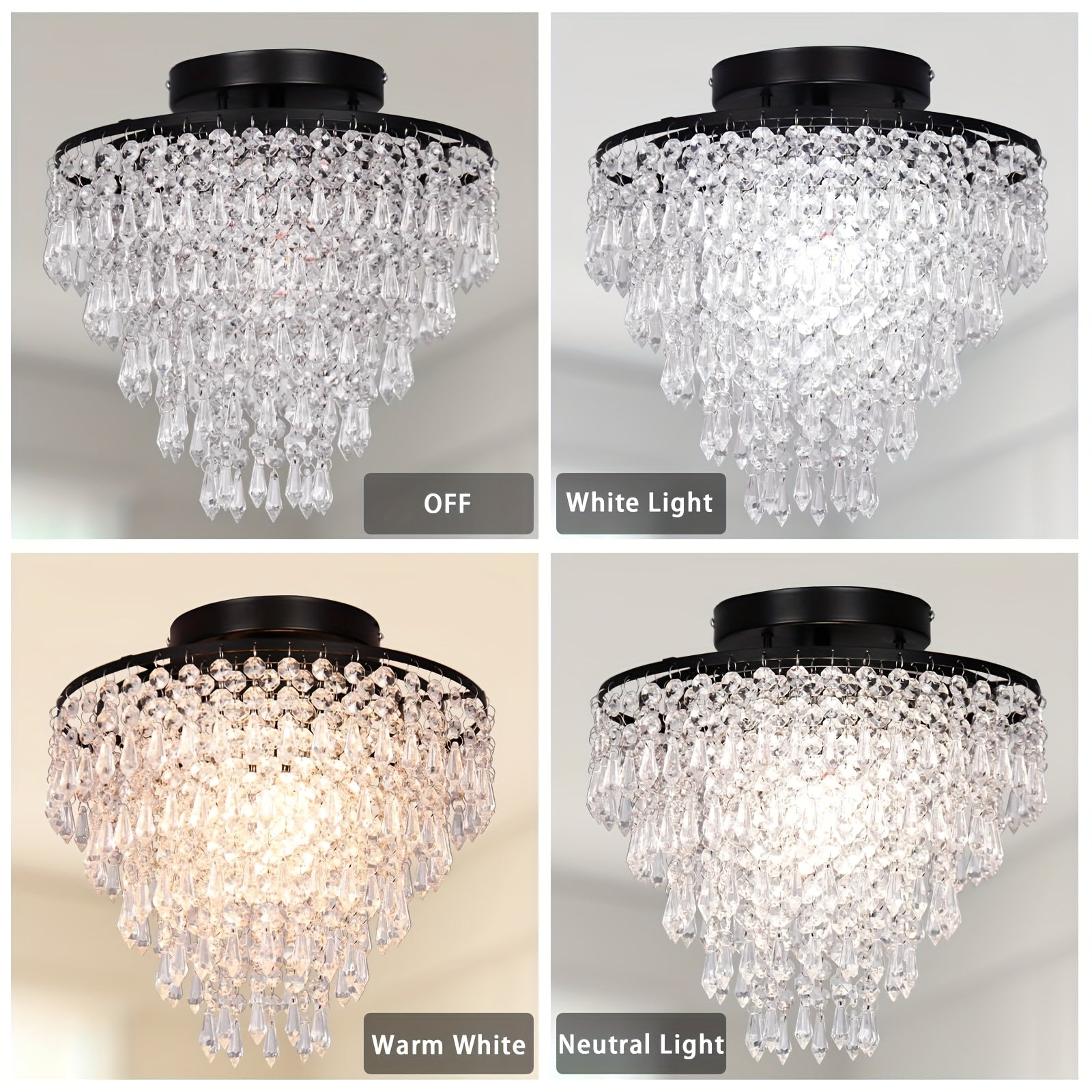 118  Crystal Chandelier Light Fixture  Crystal Ceiling Light 5 Tiers Raindrops Black Chandeliers for Bedroom Hallway Closet E26 Base