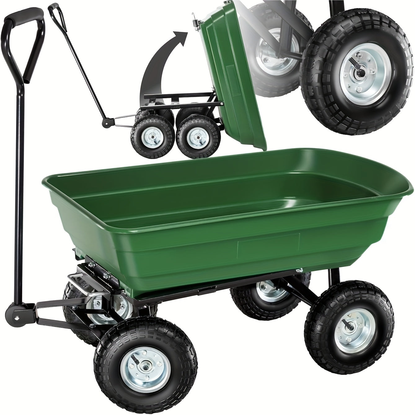 HeavyDuty Garden Cart HeavyDuty Steel Frame Garden Cart Yard Wagon  220 Lb Capacity QuickRelease Dump Mechanism AllTerrain 10 Pneumatic Tires  Green Durable Plastic Body  for Lawn Farm Construction
