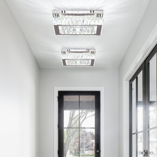 Modern LED Crystal Ceiling Light Rectangular Ceiling Lamp K9 Stainless Steel Flush Mount Chandelier Ceiling Lights Fixture For Dining Room Living Room Bedroom Cool White