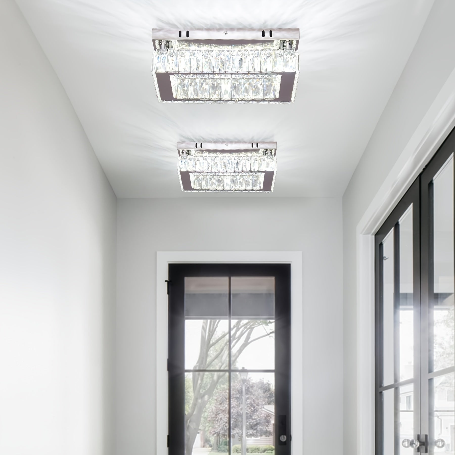 Modern LED Crystal Ceiling Light Rectangular Ceiling Lamp K9 Stainless Steel Flush Mount Chandelier Ceiling Lights Fixture For Dining Room Living Room Bedroom Cool White
