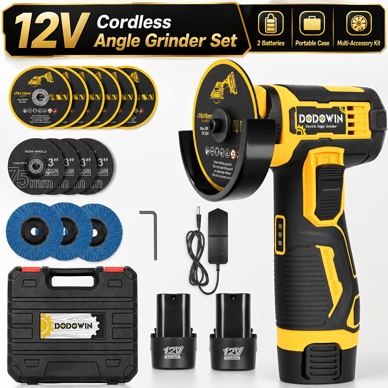 Mini Cordless Angle Grinder 195005000RPM Electric Grinding And Polishing Tool 12 Batteries Included Lithium Power Grinder for Metal Wood Stone And Concrete Precision Polishing Machine Great Gift Additions Sold Separately