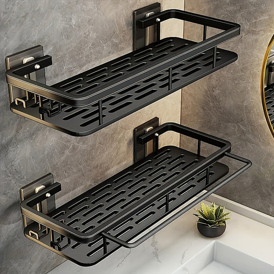2pcs Stainless Steel Shower Caddy Racks  RustResistant WallMounted Bathroom Organizer with 2Tier Shelves SpaceSaving Corner Storage for Shower  Bathtub Accessories Black Shower Caddies