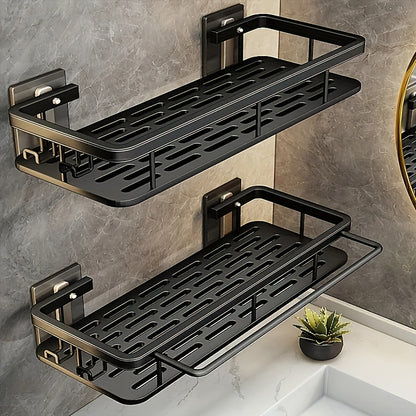 2pcs Stainless Steel Shower Caddy Racks  RustResistant WallMounted Bathroom Organizer with 2Tier Shelves SpaceSaving Corner Storage for Shower  Bathtub Accessories Black Shower Caddies