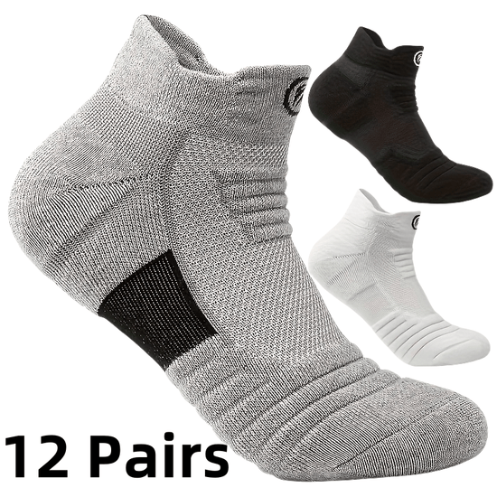 12 Pairs of Mens Thick Towel Fabric Sole Antislip and Moistureabsorbing Sports Socks with Cushioning and Breathable Design Suitable for Marathons Outdoor Sports Casual Wear Sporty Style Enhanced Stitching and an Active Lifestyle