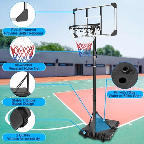 Portable Basketball Hoops Height Adjustable 56Ft 7Ft Basketball System 28 Inch Backboard with Wheels for Outdoor Use