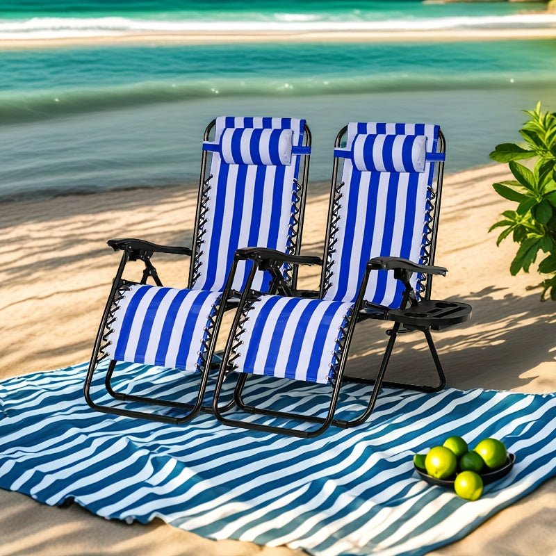 Set of 2 Adjustable Relaxing Chairs Zero Gravity Recliners with Cup Holder for Patio Lawn Garden And Beach
