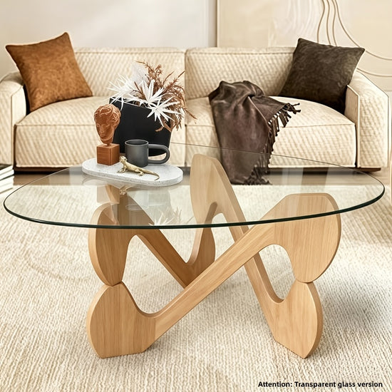 Medieval Modern Triangular Glass Coffee Table Oak Base ScratchResistant Pressure Glass Top SpaceSaving Minimalist Design Small Space Easy to Assemble Minimalist Furniture Living Room Office Triangular Coffee Table Abstract Side Table