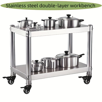 2Tier Stainless Steel Rolling Kitchen Cart with Wheels  HeavyDuty Mobile Storage Rack for Microwave Oven Pots Pans And Utensils  SpaceSaving Countertop Organizer for Modern Kitchens Kitchen Counter Microwave Rack Stylish Metal End