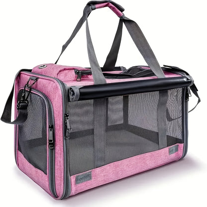 SoftSided Airline Approved Medium Cat And Small Dog Carrier  Durable Breathable Collapsible Travel Crate With Privacy Features Easy To Carry Zipper Closure Oxford Cloth Pet Cage Combo Set Includes 1 Leash  1 Collar Color Is Random
