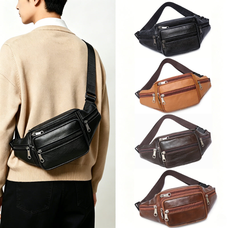 High Quality Outdoor Waist Bag  Crossbody Bag with Multiple Zipper Pockets Soft Cowhide Waist Bag Suitable for Leisure Waist Bags for Outdoor Hiking and Running Trips