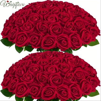 50100pcs Red Roses Artificial Flowers Real Touch Velvet Roses Bouquet Fake Flowers Bulk Artificial Roses with Long Stems for Valentines Day Gift DIY Bridal Wedding Centerpiece Decorations Mothers Day Decor Home Decor Room Decor Rosas Eternas
