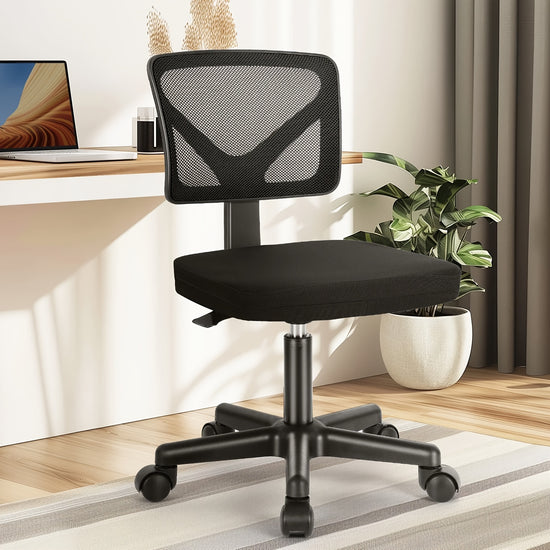 LowBack Mesh Armless Office Chair Swivel Rolling Computer Chair No Arms with Lumbar Support Game Computer Desk with Storage Home Office Modern Simple Style PC Table for Youth Student Adult