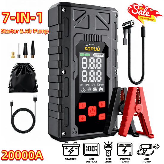 600020000A Peak Single Jump Starter Or 12V Portable Car Jump Starter with Air Compressor Jump Starter Battery Pack with 150PSI Tire Inflator 7in1 Multifunctional Battery Booster Power Bank with LED Light Car Battery Charger Roadside Assistanc