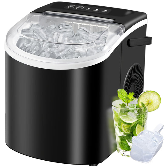 Countertop Ice Maker with Handle Produces 29 Pounds of Ice in 24 Hours Makes 9 Ice Cubes in 6 Minutes Portable Ice Maker Comes with a Basket And Ice Scoop