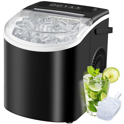 Countertop Ice Maker with Handle Produces 29 Pounds of Ice in 24 Hours Makes 9 Ice Cubes in 6 Minutes Portable Ice Maker Comes with a Basket And Ice Scoop