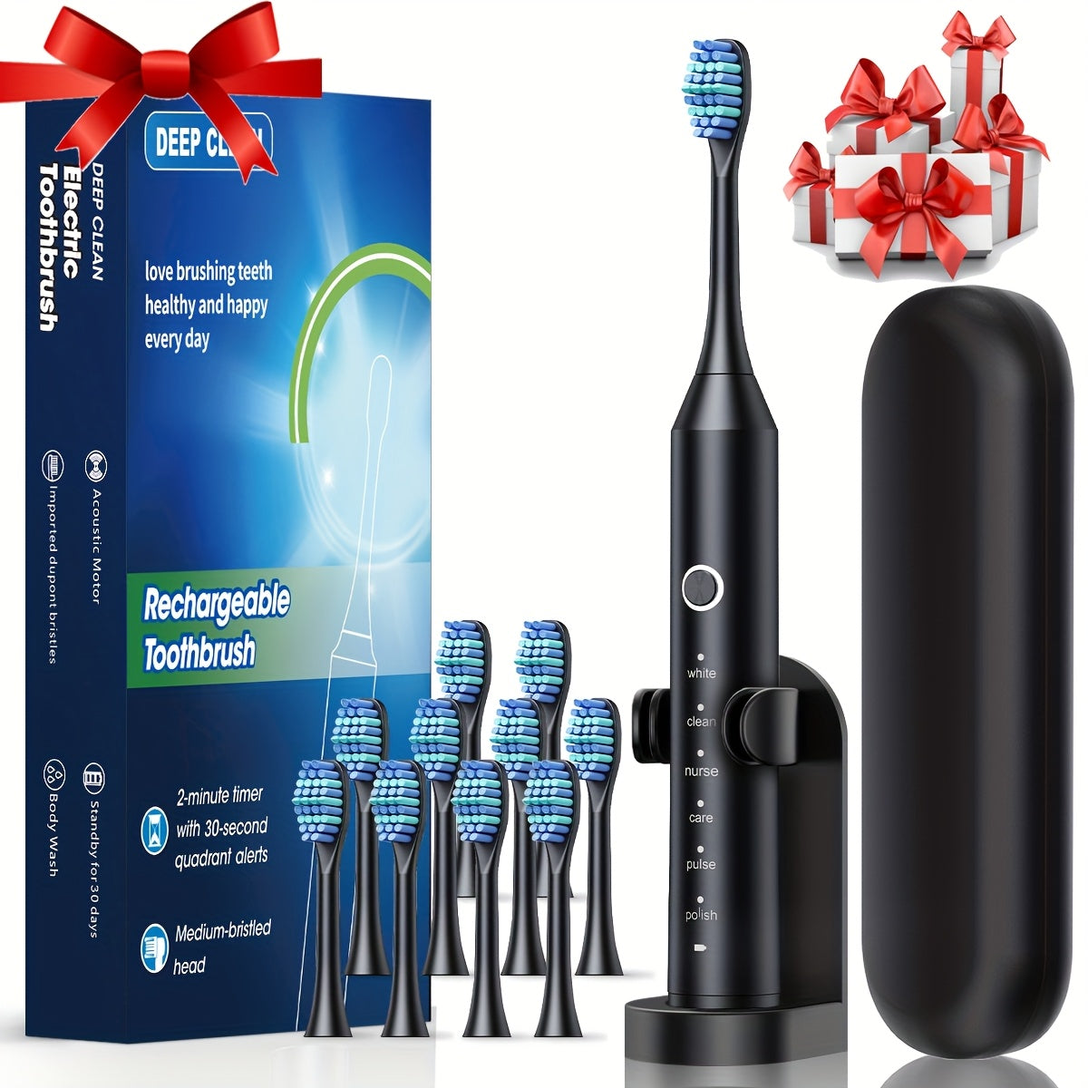 Rechargeable Electric Toothbrush for Adults Featuring 6 Cleaning Settings a 500Mah Lithium Polymer Battery USB Charging Capability And Soft Bristles Designed for Thorough Cleaning