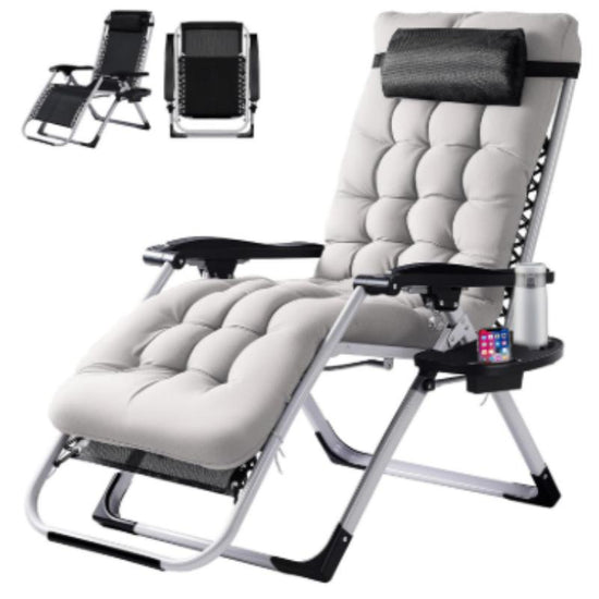 Zero Gravity Recliner Foldable Patio Chair  Includes Cup Holder Tray Removable Cushion Ideal for Beach Patio Or Poolside