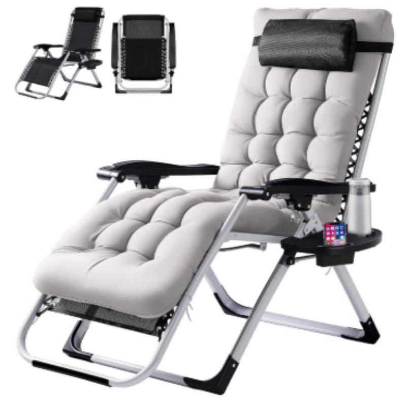 Zero Gravity Recliner Foldable Patio Chair  Includes Cup Holder Tray Removable Cushion Ideal for Beach Patio Or Poolside