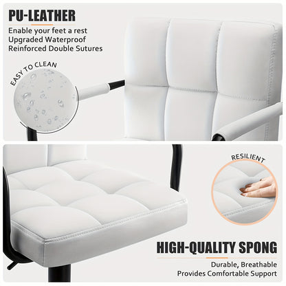 Bar Stool Set Of 2 Bar Chairs with Arms And Back Swivel Counter Height Stools with Adjustable Armrest Modern Island Chairs for Kitchen White Black Grey Coffee