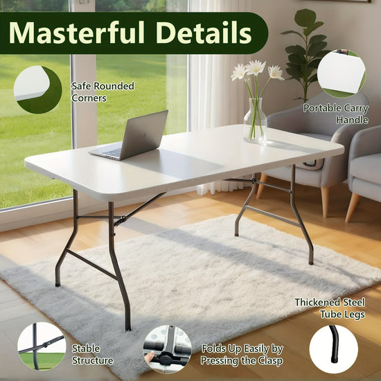 4Ft6Ft Foldable Outdoor Dining And Utility Table  MultiPurpose Desk for Backyard Weddings Living Room Card Games And Study Room Homework