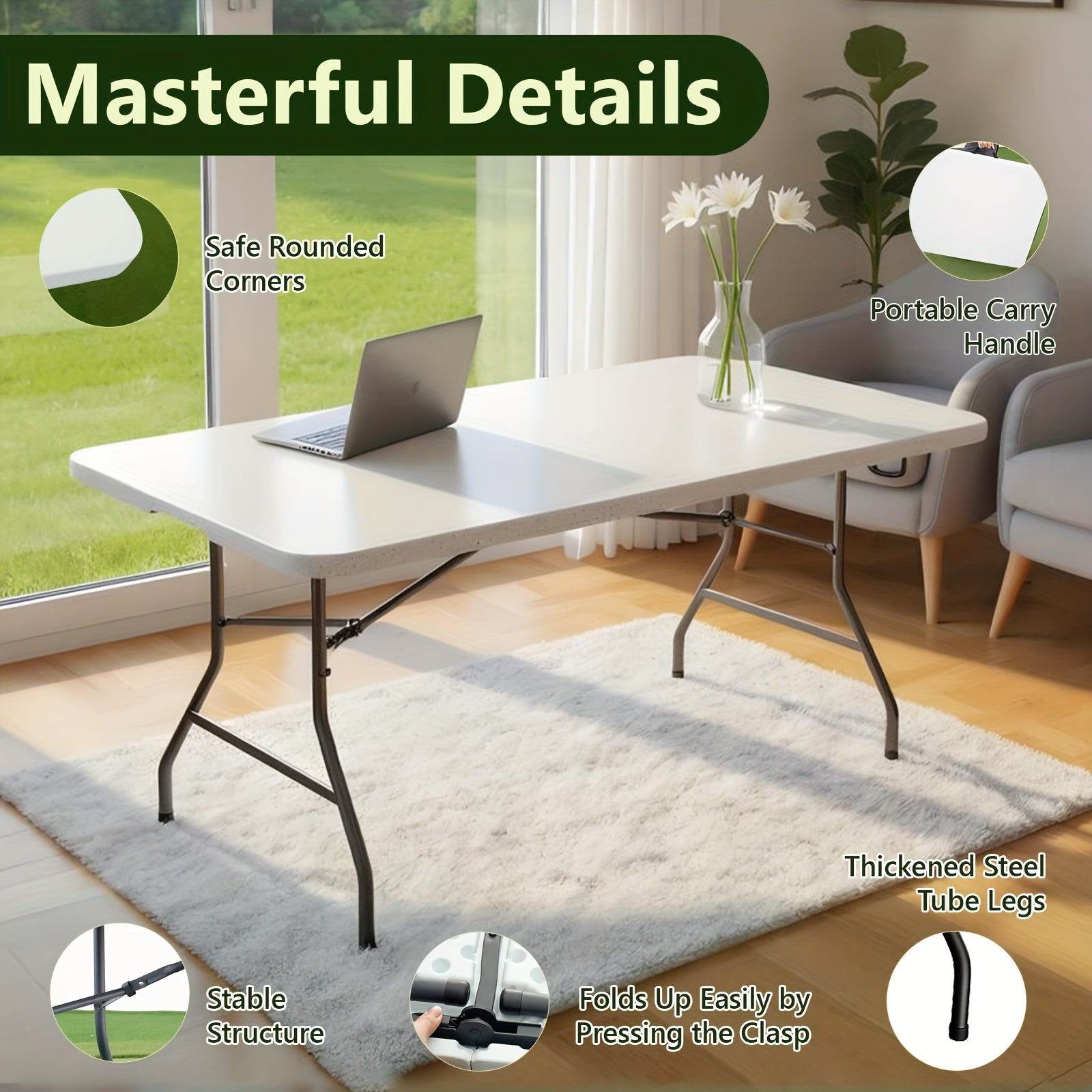 4Ft6Ft Foldable Outdoor Dining And Utility Table  MultiPurpose Desk for Backyard Weddings Living Room Card Games And Study Room Homework