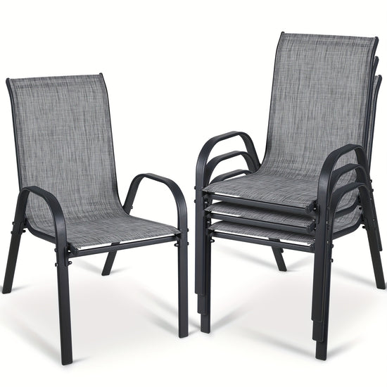4pcs Patio Dining Chairs Stackable Chair WArmrests Heavy Duty Outdoor Breathable Chairs Set Upgraded Chair Feet WStrenthened Iron Spacers for Garden Lawn 330 LBS