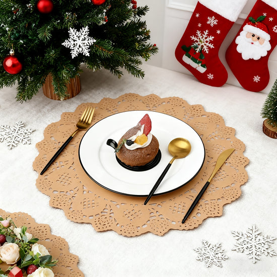 100 Pack Round Brown Kraft Paper Doilies 135 Inches Lace Paper Place Mats Rustic Scallop Doily Disposable Paper Table Pads For Food Cakes Crafts Party Weddings Tableware Decor Perfect For Easter Christmas ValentineS Day Parties And Gatherings