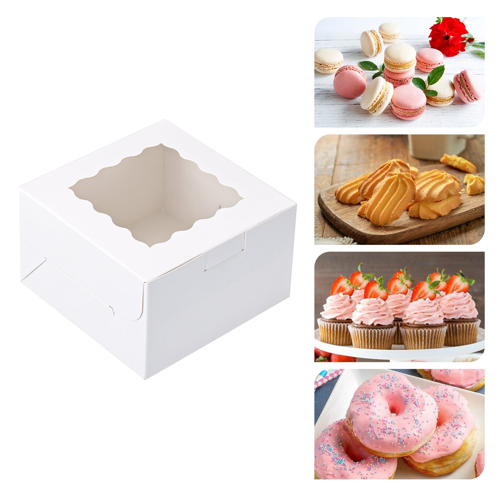 80pcs Small Cake Box Cookie Boxes 4x4x25in White Bakery Boxes with Window Treat Boxes Cake Boxes for Dessert Pastry Macaron for Birthday Party Wedding