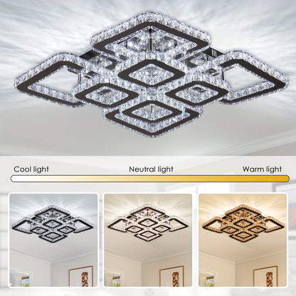20 Modern LED Crystal Chandelier Square Flush Mount Ceiling Light with 8 Adjustable Lights Polished Metal Finish Sparkling Crystal Accents for Bedroom  Dining Room Ambient Lighting  Geometric Chandelier  Embedded Installation Chandeliers for Ceil