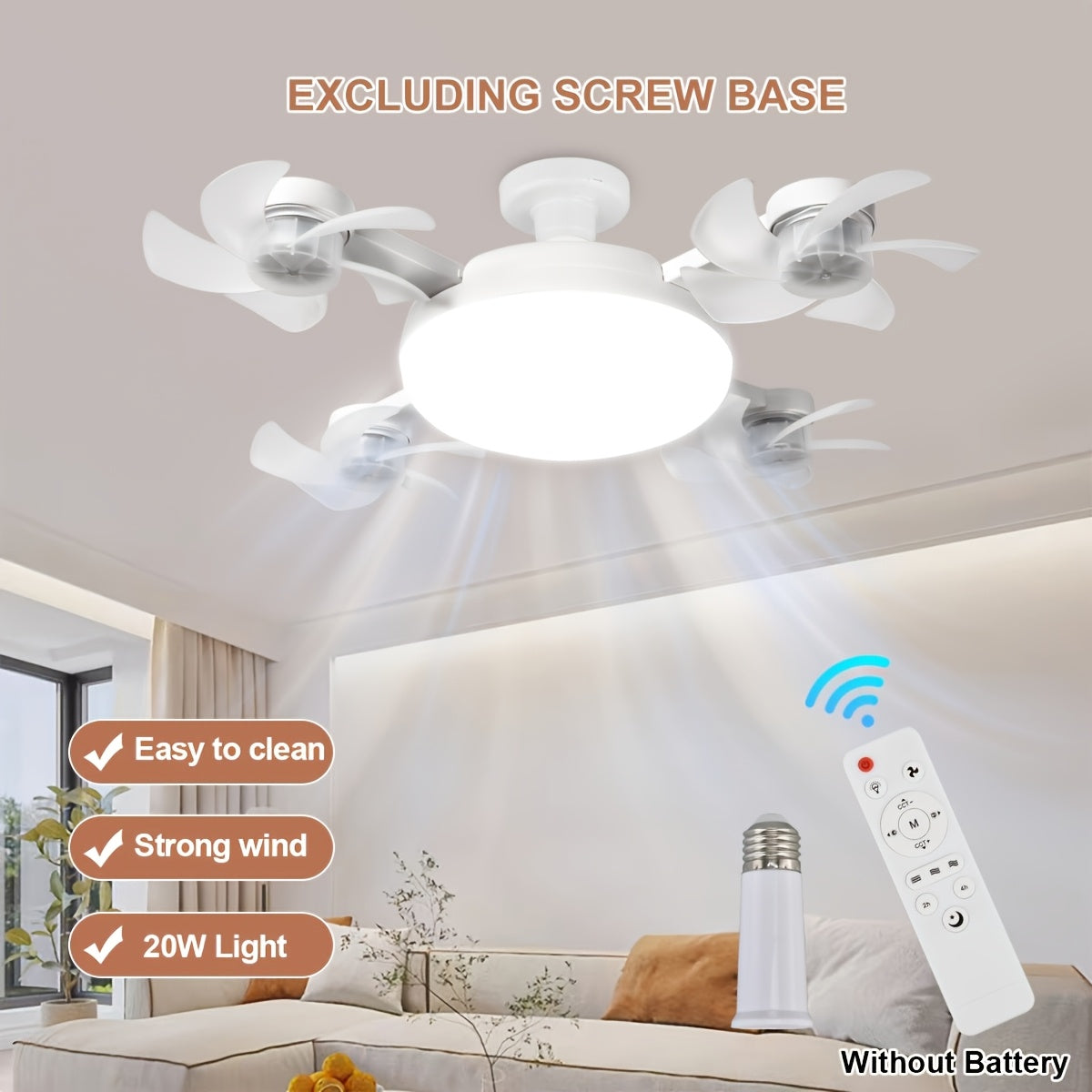 LED Smart Ceiling Fan Light  E27E26 Screw Port with Remote Control Adjustable Brightness And 3Speed Adjustment Suitable for Bedroom Living Room Study Kitchen And Bathroom  Modern Design AllSeason Use 2In1 345Head Fan Light