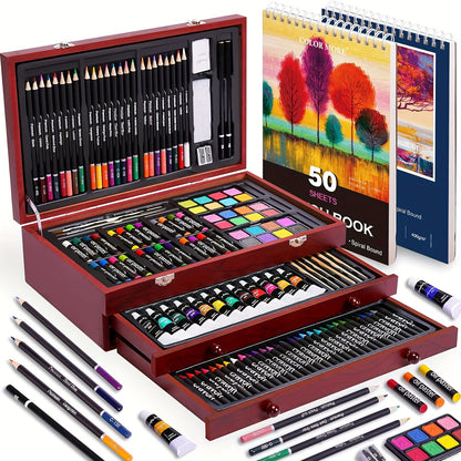175pcs Deluxe Art Set With 2 Drawing Pads Crayons Acrylic Paints Colored Pencils Set In Wooden Case Professional Art Kit Paint Supplies Gift Easter StPatrickS Day Art  Drawing Toys