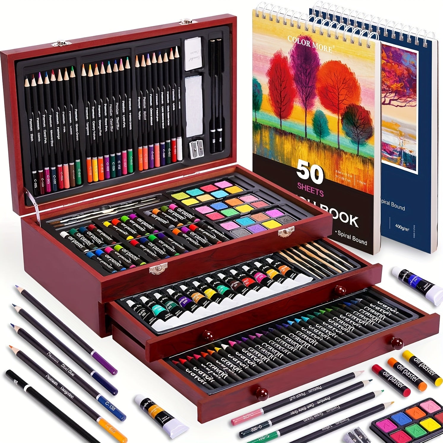 175pcs Deluxe Art Set With 2 Drawing Pads Crayons Acrylic Paints Colored Pencils Set In Wooden Case Professional Art Kit Paint Supplies Gift Easter StPatrickS Day Art  Drawing Toys