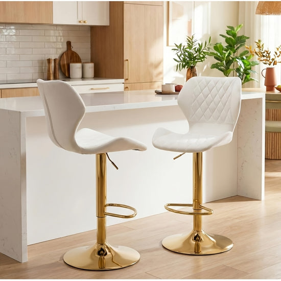 Set Of 2 Velvet Barstools Table Height Barchairs with Golden Metal Base Modern Adjustable Rotating Barchairs Kitchen Island Stools Suitable for Homebar Restaurant Kitchenbar Apartment