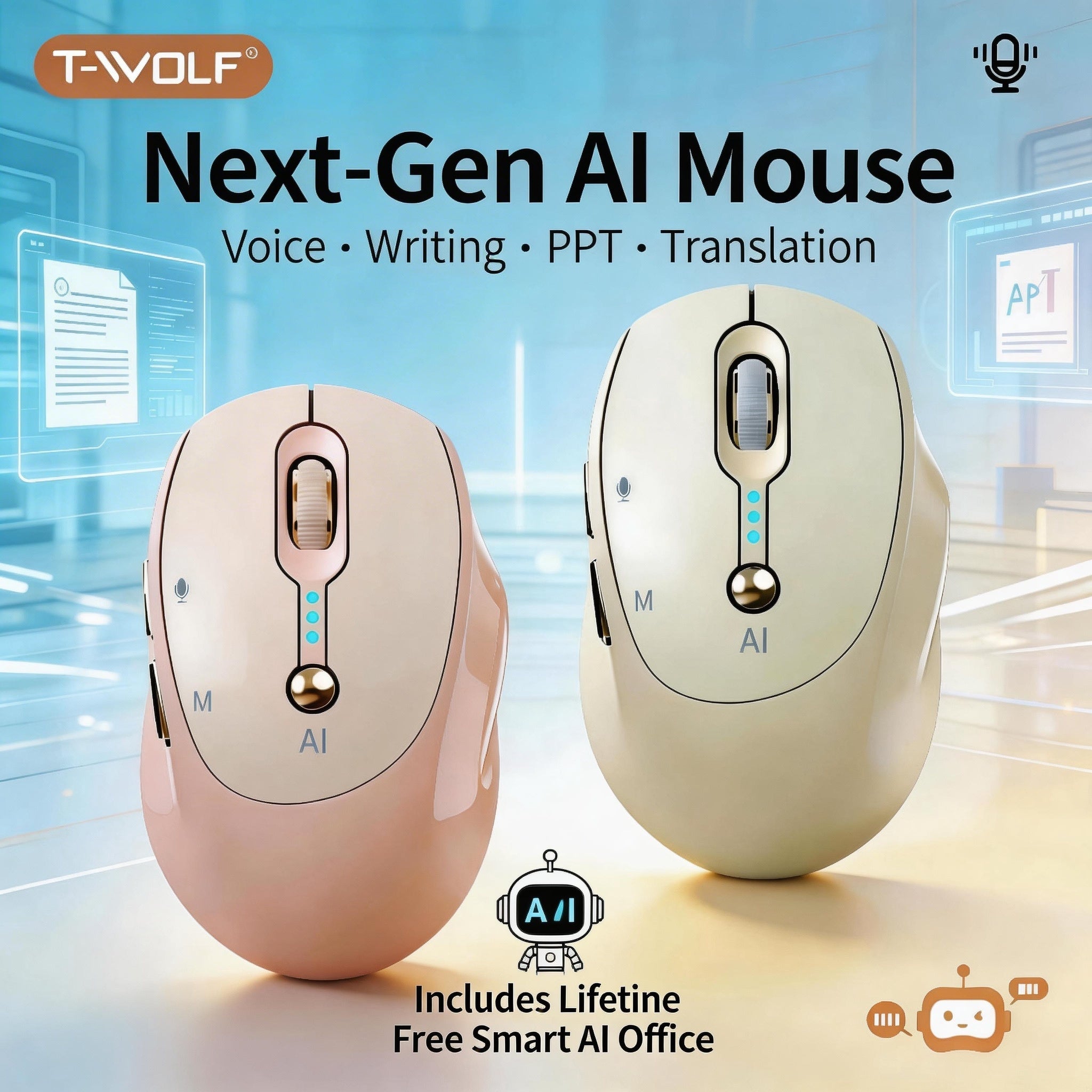 AI Smart Wireless Mouse  Includes AI Office Features at No Extra Cost VoiceToText  RealTime Translation AI Writing  PPT Creation Silent BT24G Dual Mode Rechargeable with Battery Display Portable for PC Laptop  Tablet