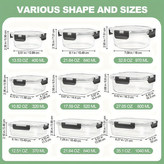 12pcs Glass Food Storage Containers with Lids Meal Prep Pantry Kitchen Storage Containers for Lunch Leak Proof Airtight Glass Lunch Bento Boxes for Microwave Oven Freezer And Dishwasher