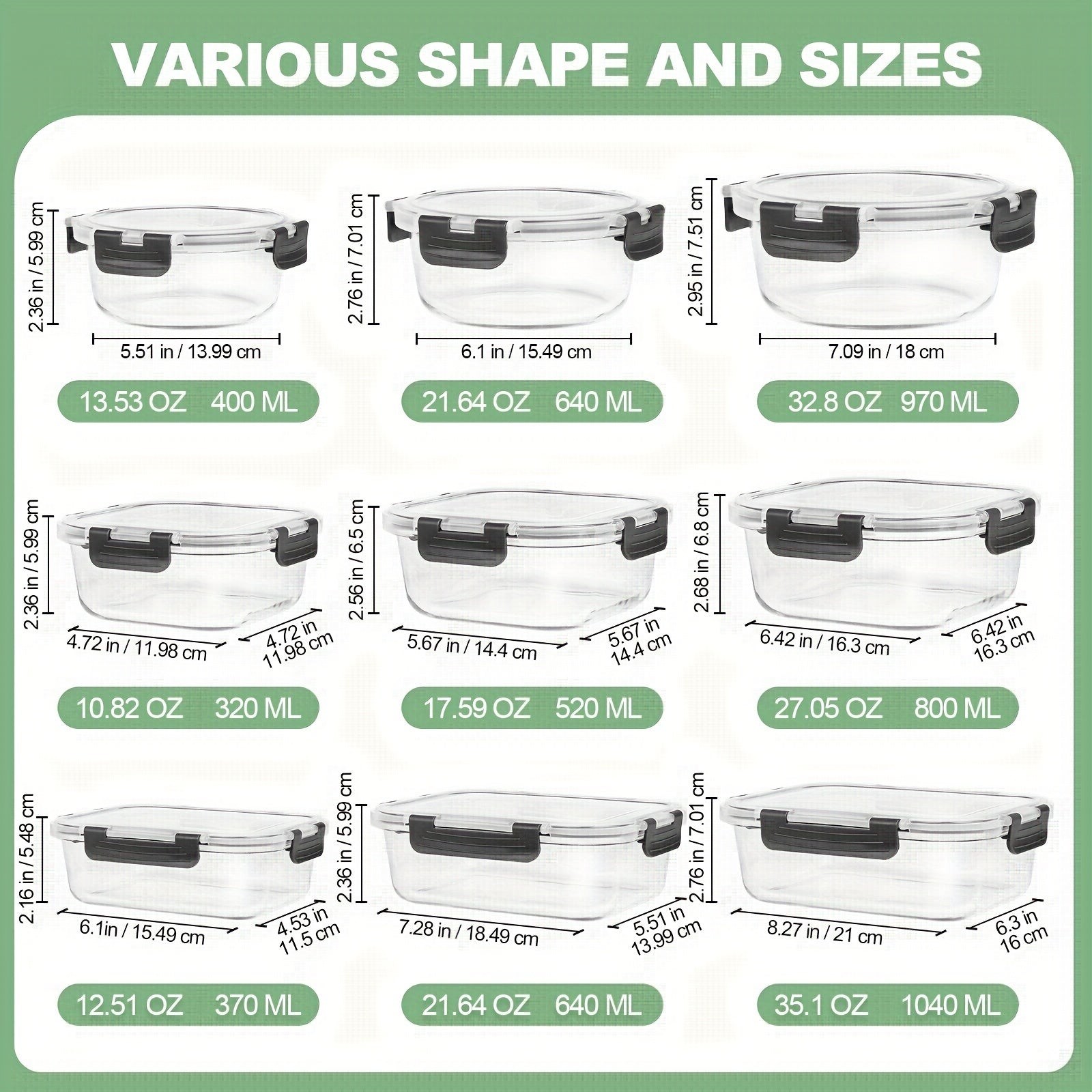 12pcs Glass Food Storage Containers with Lids Meal Prep Pantry Kitchen Storage Containers for Lunch Leak Proof Airtight Glass Lunch Bento Boxes for Microwave Oven Freezer And Dishwasher