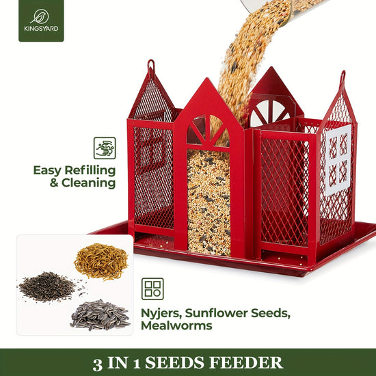 Kingsyard Bird Feeder House for Outside Metal Mesh Wild Bird Feeder with Triple Feeders for Finch Cardinal Chickadee Large Capacity Weatherproof And Durable Black Friday Items Outdoor Decor Christmas Gift for Bird Lovers