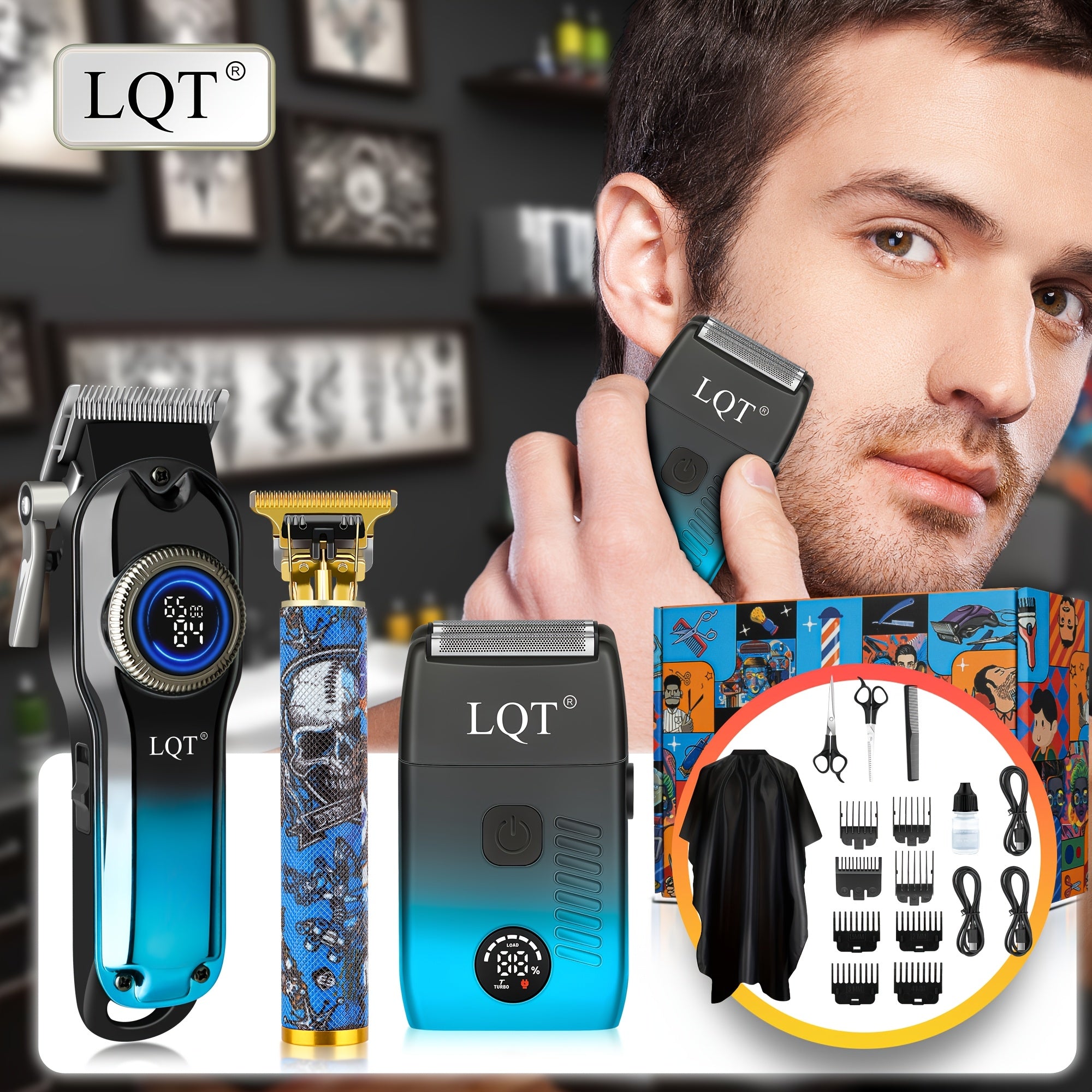 LQT 123pcs Blue Hair Clipper Rechargeable MenS Professional Hair Clipper Foil Trimmer Precision Hair Clipper Singlepiece Set Suitable For Home And Hair Salon Use Including Limited Edition Combs Holiday Gifts Ideal Christmas Gifts